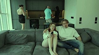 step-aunt catches skinny teens in wild group fuck party