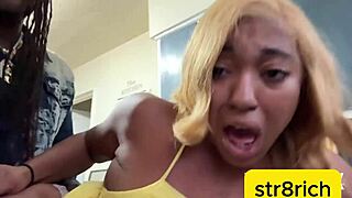 ebony pussy surprise in kitchen bends over for rough doggystyle pounding