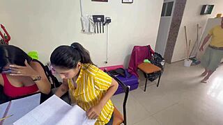 Two innocent college girls drip wet for green old man's ffm pussy licking threesome!