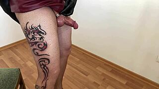 BONDAGE TRANNY FLASHES LONG LEGS in miniskirt pantyhose
