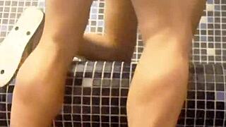 a couple risks it all with a blowjob and quick fuck in the steamy turkish bath sauna