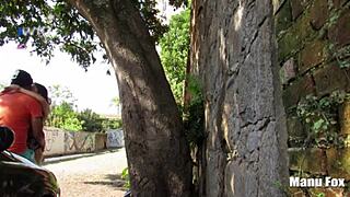 Suck my cock then fuck her pussy outdoors baby