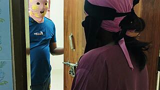 hot hijabi college friend babysitter fucks step-sis in room with cucumber