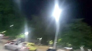 brunette flashes big clit in car carnival