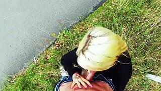 Blonde milf, risky outdoor bareback or get caught by everyone?