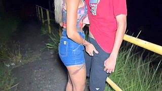 Esposa lets stranger rip clothes and fist her tight asshole on public street!