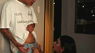 Latina stepsister fingers wet pussy at family dinner