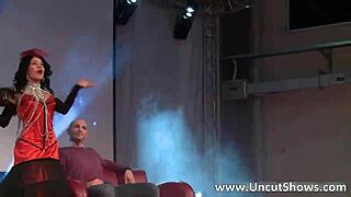 wanna see this slutty brunette strip red lingerie outdoors?