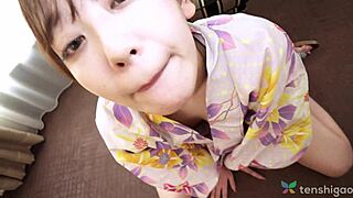 Japanese Aki Igarashi Fingers Hairy Pussy to Intense Orgasm in Kimono