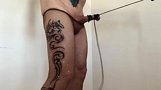 BONDAGE TRANNY FLASHES LONG LEGS in miniskirt pantyhose