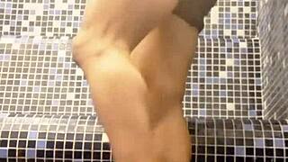 a couple risks it all with a blowjob and quick fuck in the steamy turkish bath sauna