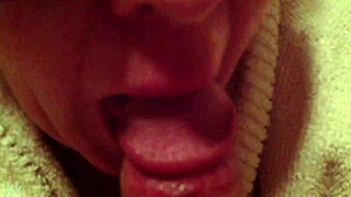 Masked Whore Gags on Thick Cock Breakfast Blowjob