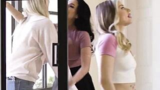 vicki chase's BIG TITS milf gets kinky BIRTHDAY LICKING from teen lesbians haley reed anna claire clouds