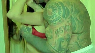 after her blowjob busty brunette rims very horny tattooed boy's ass