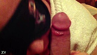 Masked Whore Gags on Thick Cock Breakfast Blowjob