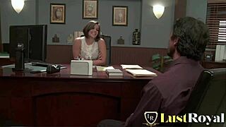 smoking secretary's short hair bounces riding boss cowgirl to doggystyle!