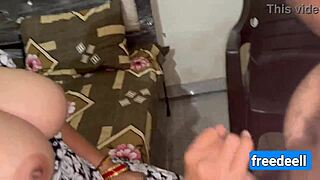 Indian stepmom's huge natural tits bounce wildly as stepson rides her tight hairy pussy in taboo vlog