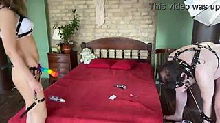 Anastasia mistress strapons her slave hard