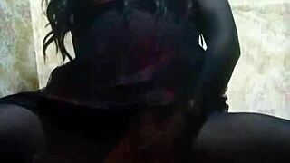 lady alice stuffs huge dildo deep in anal while in lingerie pantyhose high heels