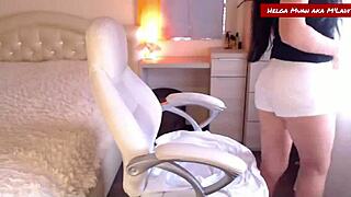 Helga Muah strips hot pants teasing perky nipples milf body