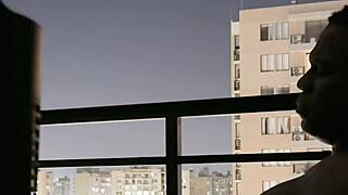 Wild amateur couple sucks best friend's boyfriend's huge cock on balcony!