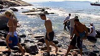 Blonde Milf Fucks Three Guys On Beach!