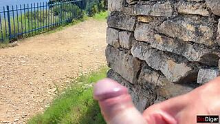 skinny teen strokes stranger's cock flashing public mountains till cum blast