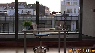 Maid's big tits bounce on interracial monster cock