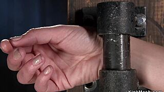 Squirting Hairy Brunette Bound Choked Deepthroated by Dildo Slave