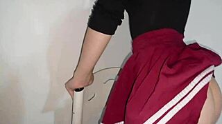 Masturbating Laura In Red Skirt Gets Spanked And Wall-Pounded