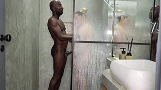 i showered with huge cock guy and couldn't resist fucking his giant dick in my ass