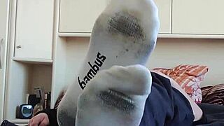 german chubby feet in white sneaker socks tease solo