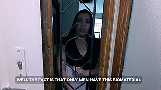 Busty pharmagirl milks married man's thick cum load