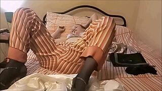 french blonde in satin panties heels rims cock with dirty talk