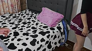 Masturbating Laura In Red Skirt Gets Spanked And Wall-Pounded