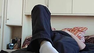 german chubby feet in white sneaker socks tease solo