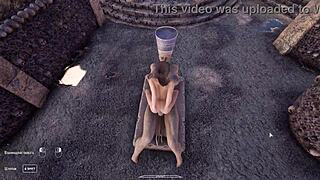 Awakened statue's huge cock ravages Lara's pussy and ass in hentai cave game