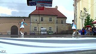 two cheerleaders show off perfect curves