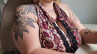 Chubby Office Friend's Saggy Big Tits Puffy Nipples Toy Play at Work