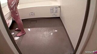 asian wife slurps sloppy blowjob in bathtub after soapy shower jav