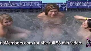 dream girls lick pussies naked in jacuzzi spring break party