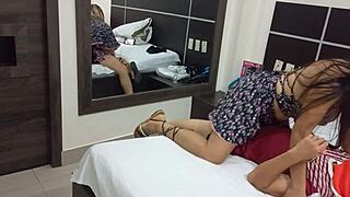 hot stepdaughter rides daddy's cock sensually in hotel