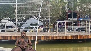 exhibiting my huge cock in public parks and plazas