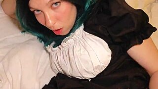 Curvy maid in uniform squirts pussy juice riding pov monster cock creampie