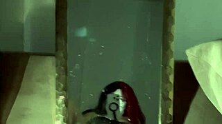 Emo girl with glasses rubs her pretty pussy hard