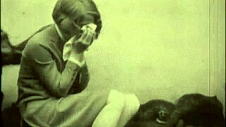 Vintage hairy pussy meets eager pooch outdoors