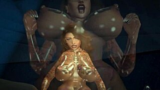 Tattooed shemale's big tits and ass in monster cock pov pounding