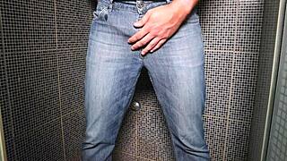 jeans soaked in piss then explosive cumshot outdoors whoa
