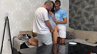 Wife Summons Two Studs For Wild Gangbang While Cuckold Hubby Watches Helplessly
