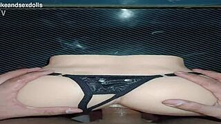 trailer candy usa strips black thong for homemade desk creampie fuck doll